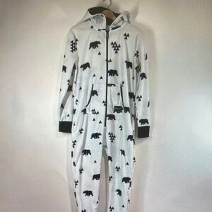 Tipsy Elves White and Black Bear Pattern Hoodie Onesie